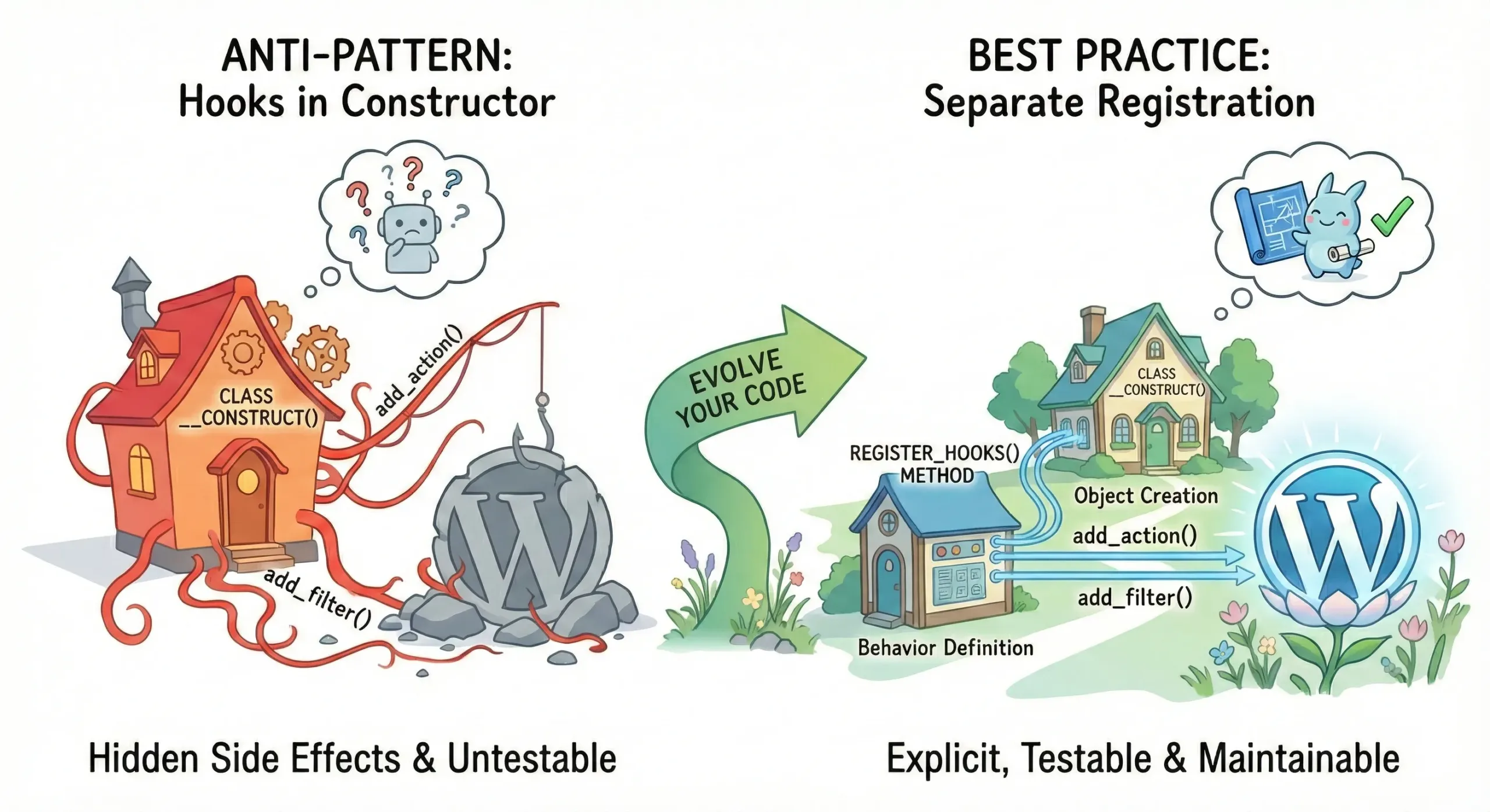 Why Using WordPress Hooks in a Class Constructor is an Anti-Pattern?